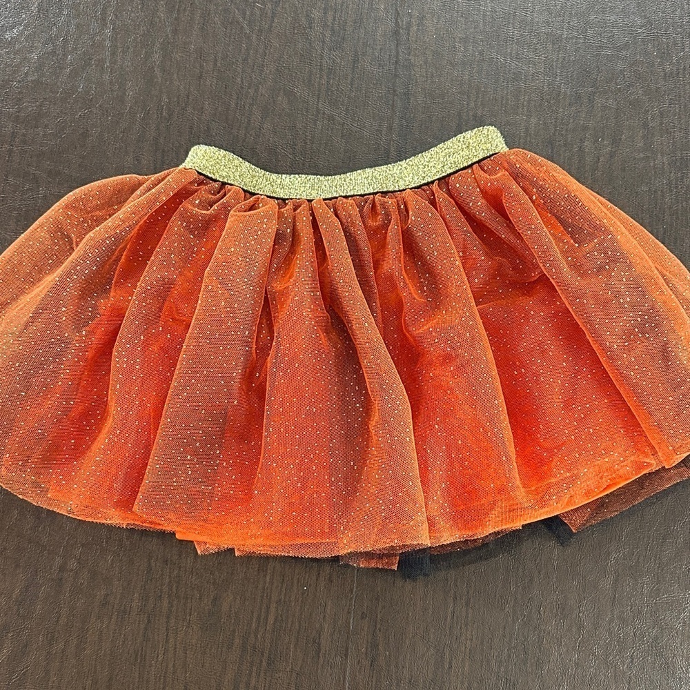 Btween Orange and Black Tulle Skirt with Gold Waistband and Polka Dots. Sz 4T